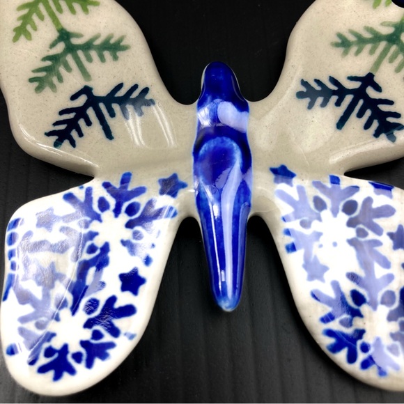 Polish Pottery Butterfly Holiday Christmas Ornament Prancing Reindeer Snowflakes - Picture 2 of 8